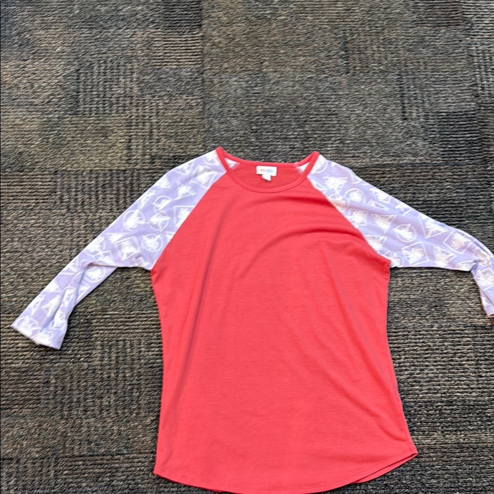 Lularoe women’s large coral with purple Kermit design long sleeve shirt